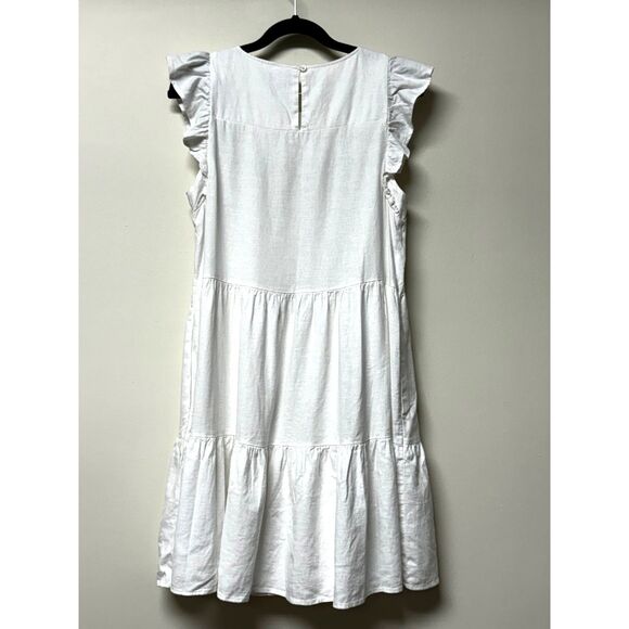 J. CREW FACTORY Linen Blend Tiered Ruffle Sleeve Mini Dress, White, Sz 2 - Picture 6 of 10